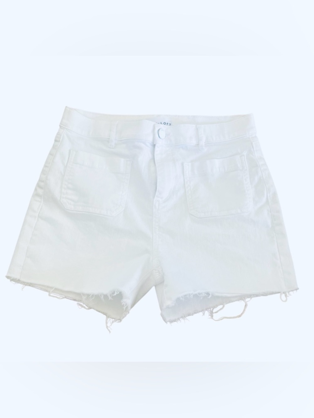 LOFT White Frayed-Hem Denim Shorts